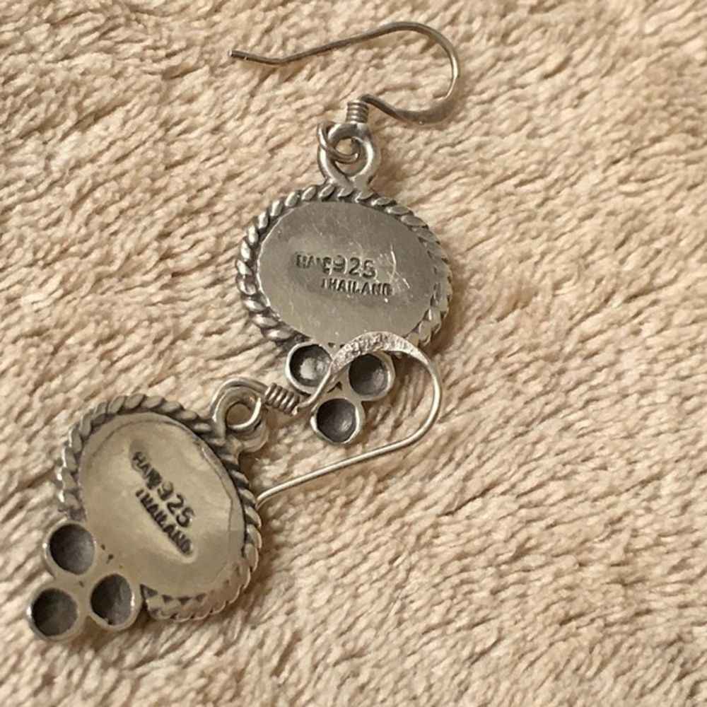 SOLD  Vintage Turquoise Rope Encircled Turquoise Sterling Silver Earrings - Picture 3 of 6